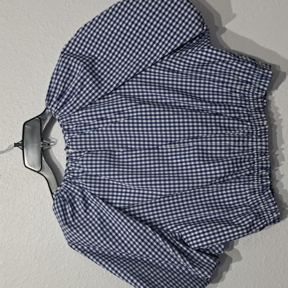 Antonio Melani Wendy Short Puff Sleeve Gathered Shirred Crew Neck Gingha… - Picture 4 of 5